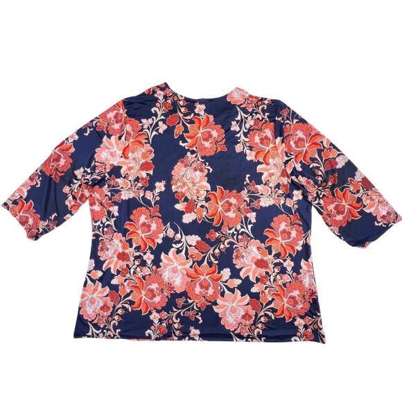 Jaclyn Smith Blouse 3X Blue Large Floral Pattern Faux Wrap Romantic Boho Top - Picture 2 of 9